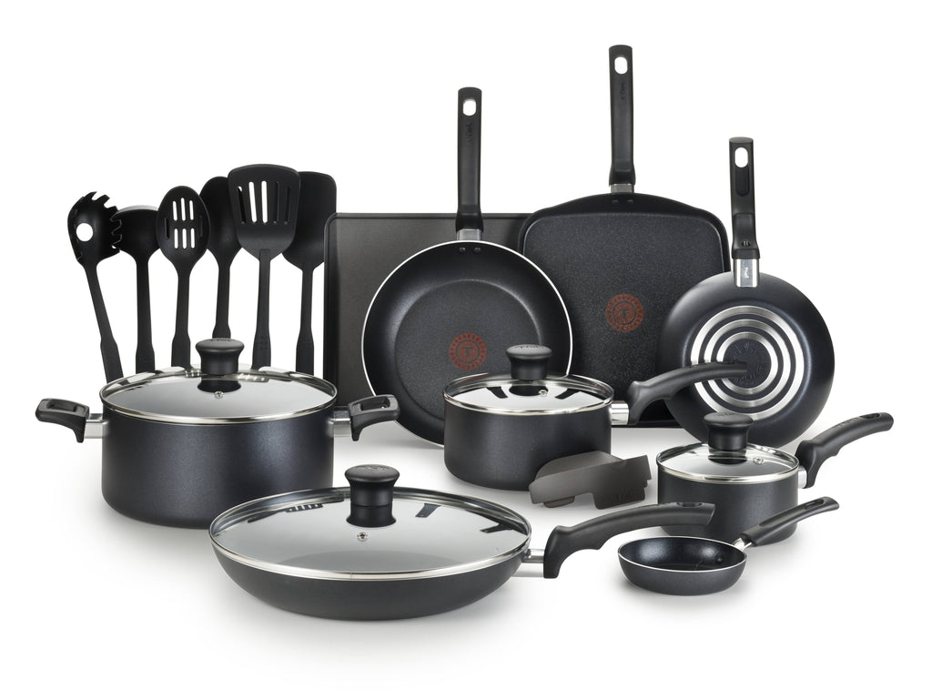 T-Fal Essentials 20 Pc. Nonstick Cookware Set, Black