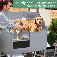 Load image into Gallery viewer, AECOJOY 50'' Professional Stainless Steel Dog Washing Station, Height Adjustable Pet Grooming Dog Bathtub with Ramp